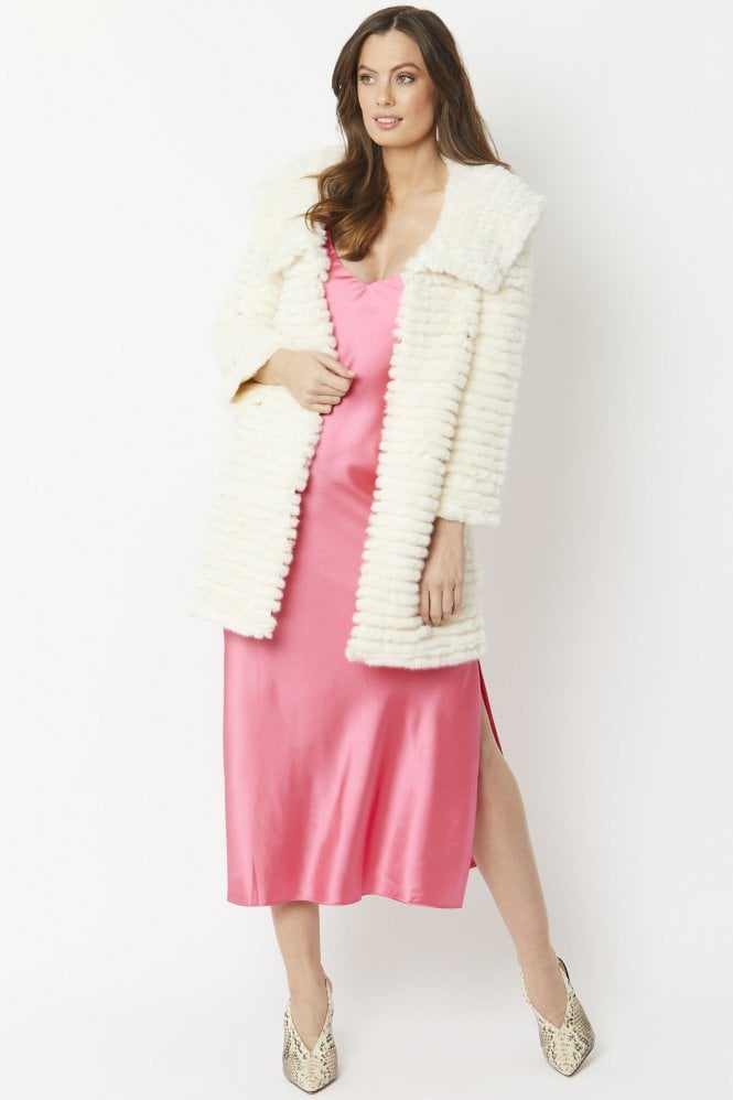 JAYLEY Cream  Faux Mink Fur Hooded Coat
