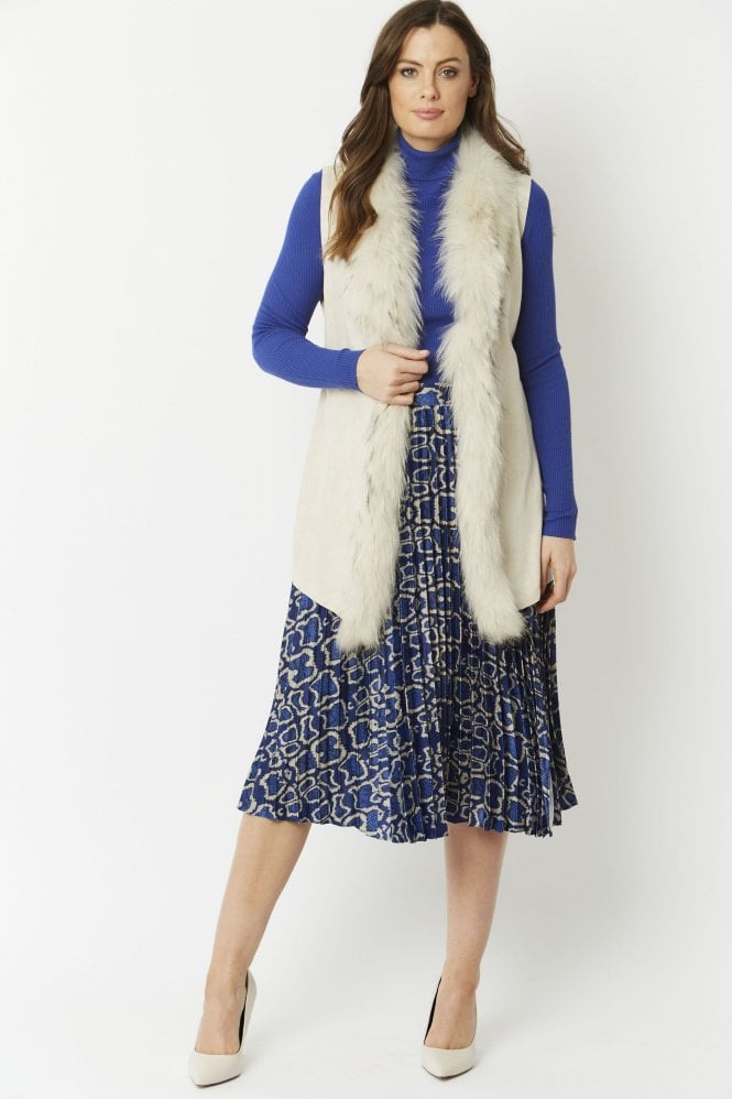 JAYLEY Cream Faux Suede and Fox Fur Gilet