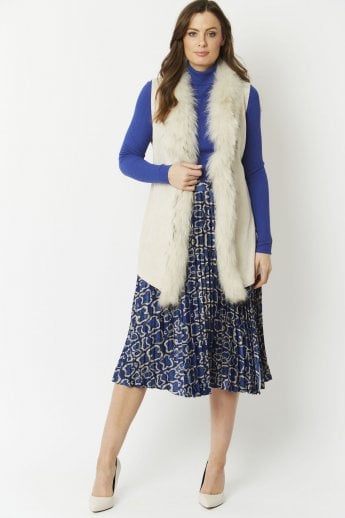 Cream Faux Suede and Fox Fur Gilet