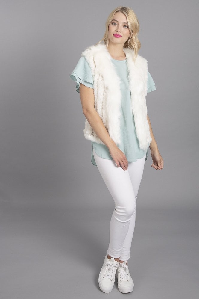 JAYLEY Cream Faux Suede and Knitted Faux Fur Vest
