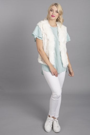 Cream Faux Suede and Knitted Faux Fur Gilet | Waistcoat