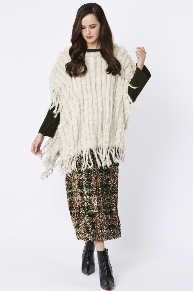JAYLEY Cream Fine Coney Fur Poncho