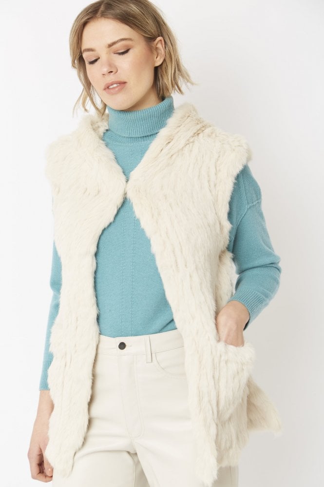 JAYLEY Cream Hooded Long Coney Fur Gilet