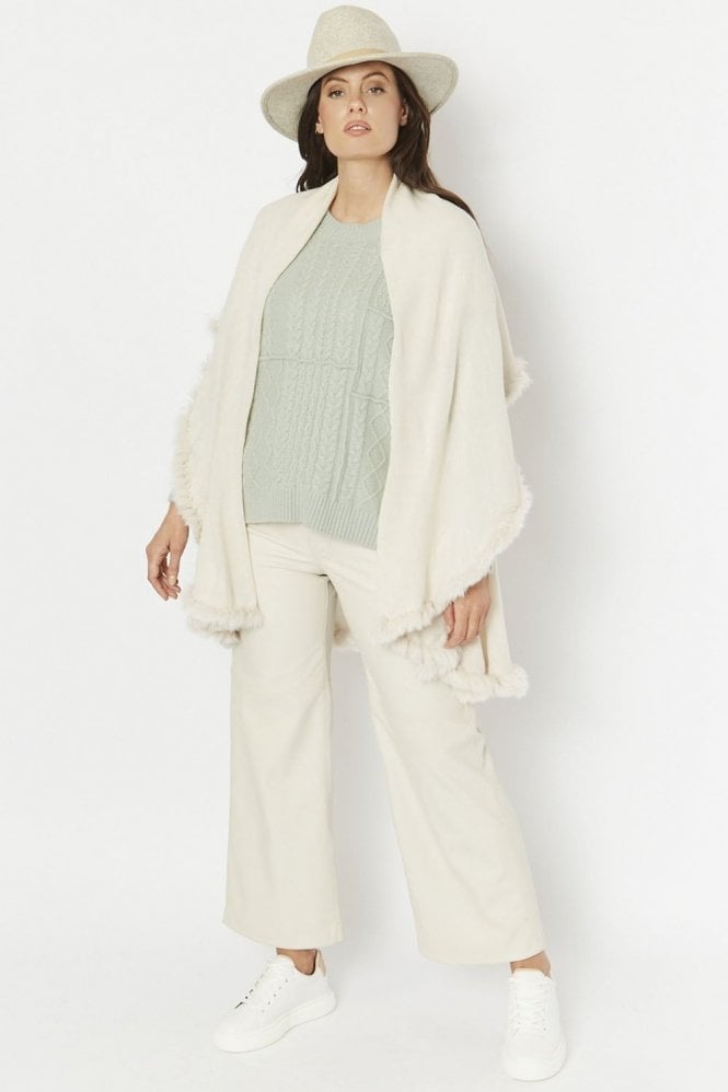JAYLEY Cream Knitted Cape with Coney Fur Trim