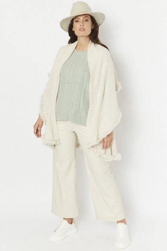 Cream Knitted Cape with Coney Fur Trim