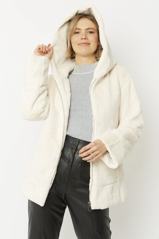 JAYLEY Cream Oversized Faux Fur Jacket