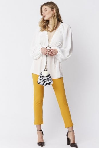 Cream Pyramid Faux Fur Bag