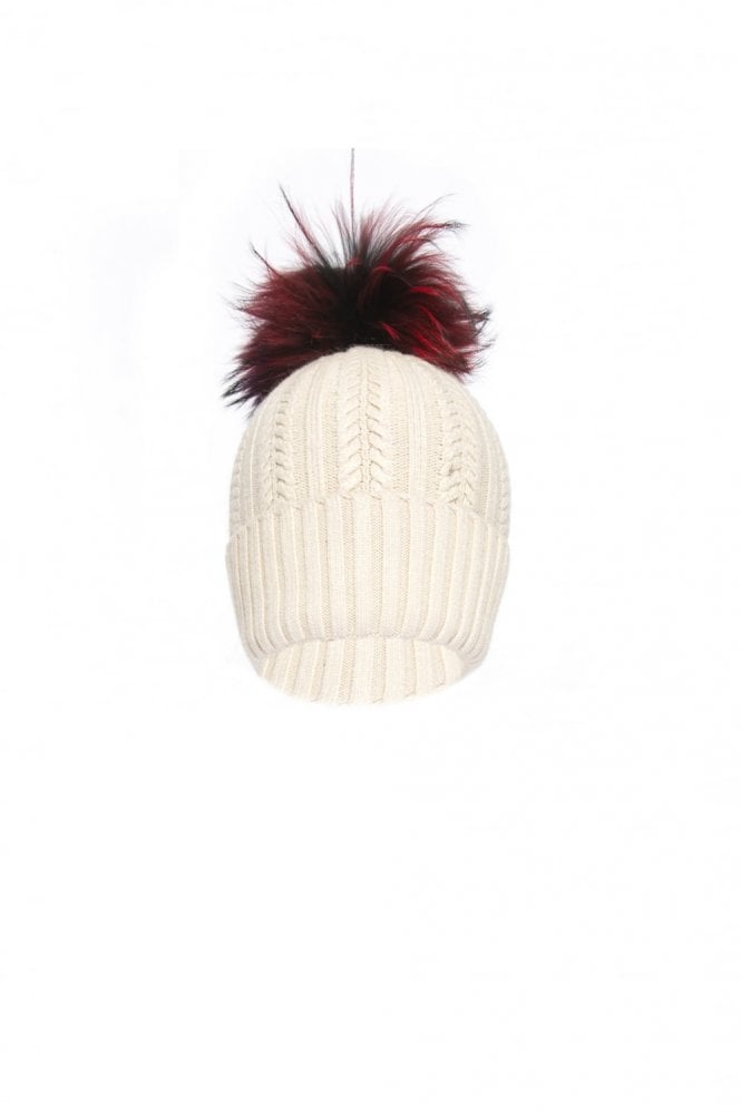 JAYLEY Cream Silk and Cashmere Fox Fur Pom Pom Hat