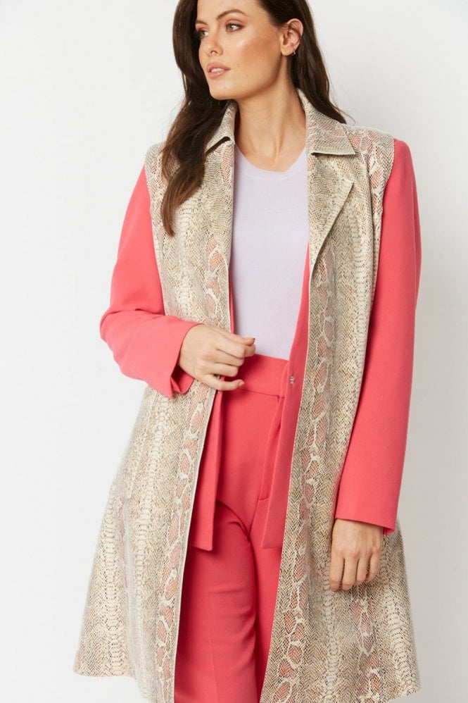JAYLEY Cream Snake Print Faux Suede Waistcoat