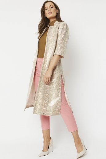 Cream Snake Print Faux Suede Jacket