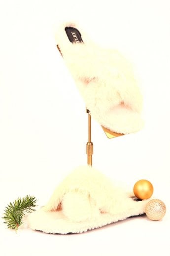 Cream Unisex Coney Fur Slippers
