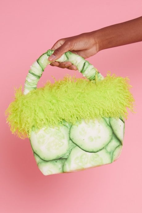 Cucumber With Hand Made Eco Faux Fur Trim Tote Bag