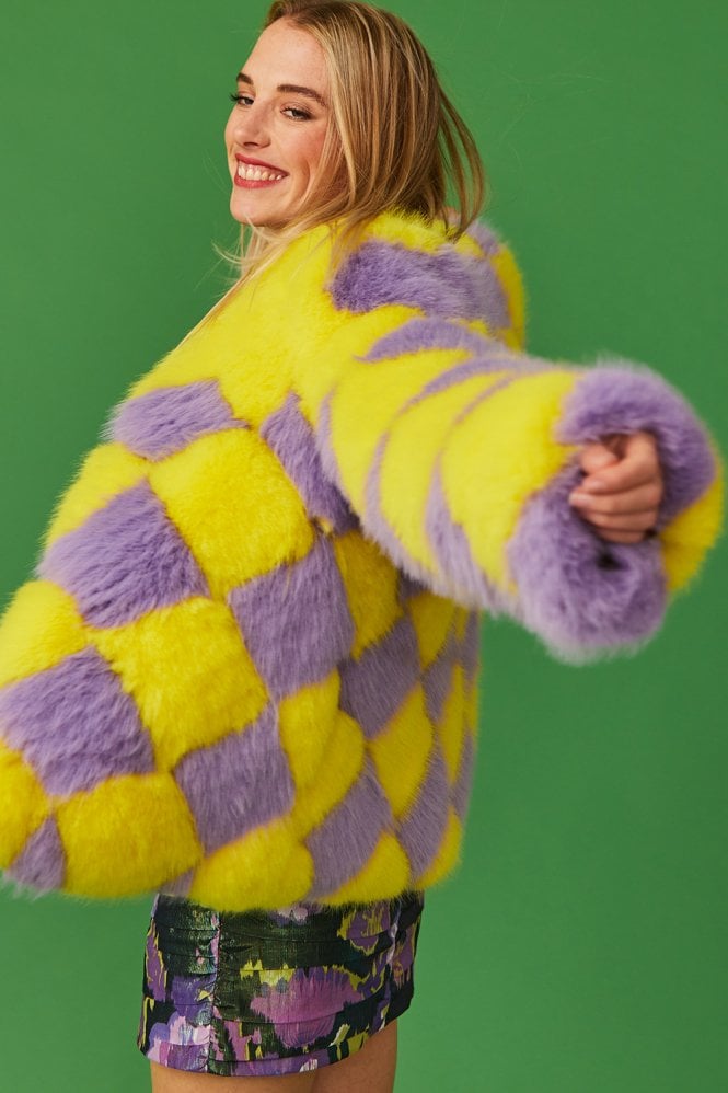 JAYLEY Delilah Diamond Faux Fur Jacket