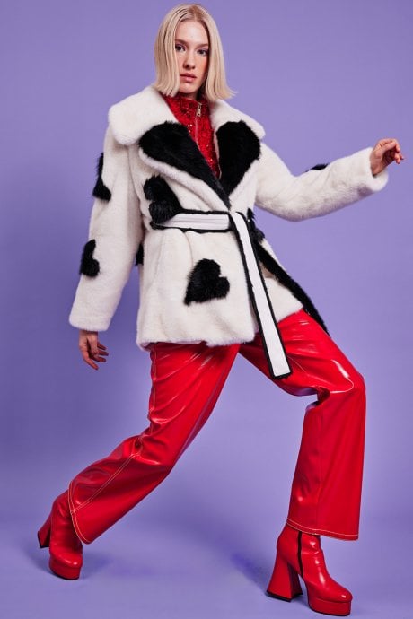 Eco Bamboo Faux Fur Coat with Love Heart Detailing