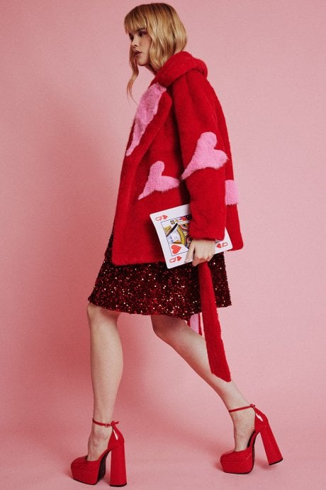 Eco Bamboo Faux Fur Coat with Love Heart Detailing