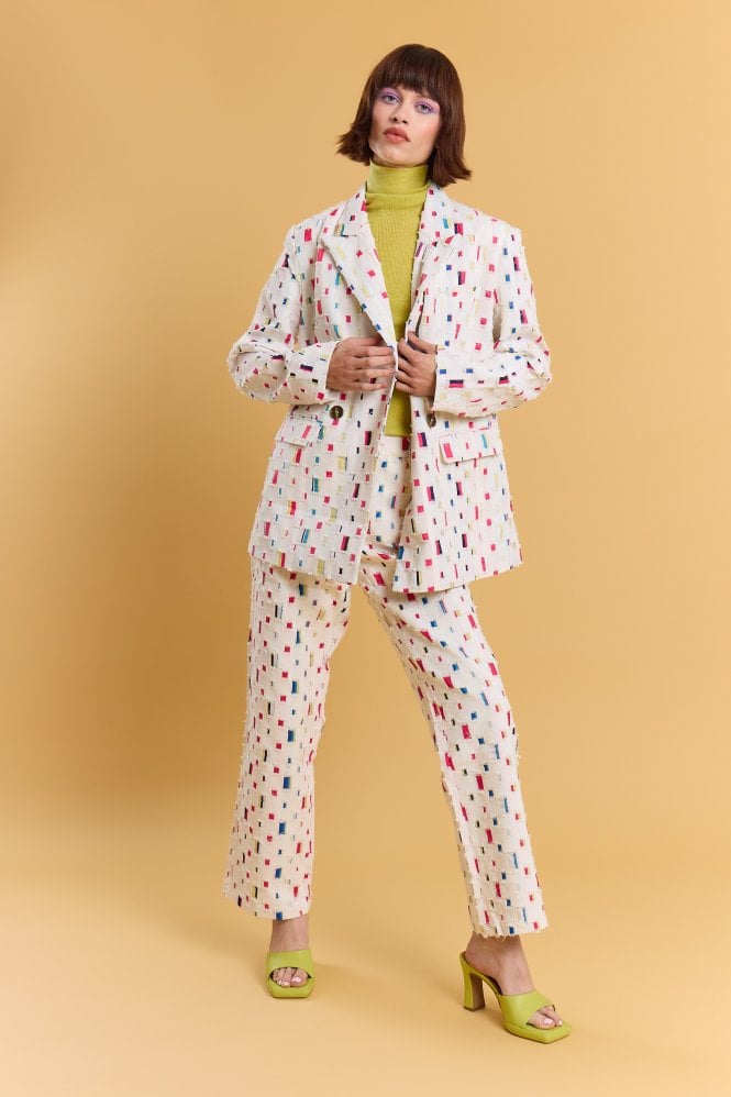 JAYLEY Eco Cotton Denim Geometric Trench Blazer