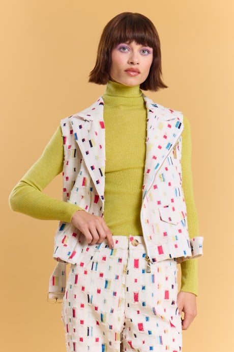 Eco Cotton Denim Geometric Trench Gilet