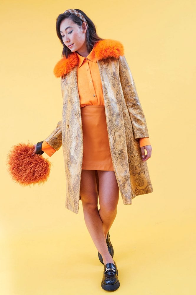 JAYLEY Eco Faux Suede Faux Fur Collar Jacket