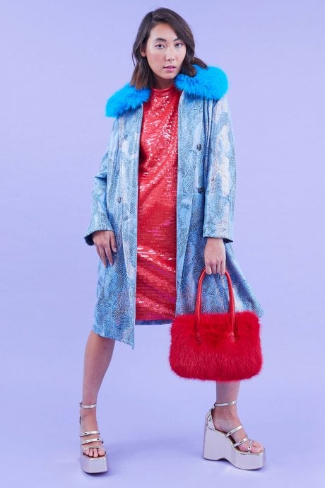 Eco Faux Suede Faux Fur Collar Jacket