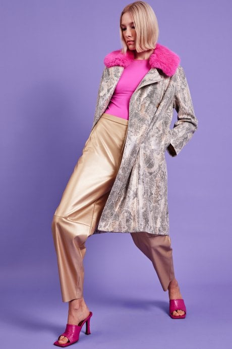 Eco Faux Suede Faux Fur Collar Jacket