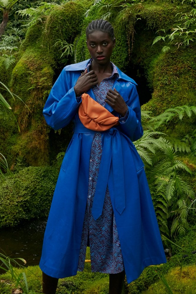 JAYLEY Eco Leather Blue Trench Coat