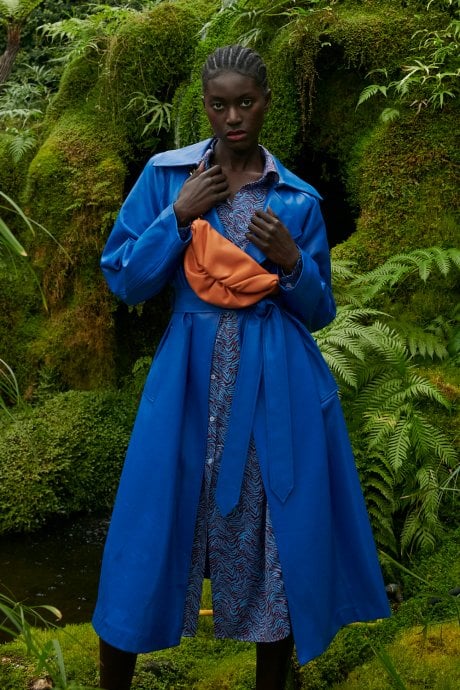 Eco Leather Blue Trench Coat