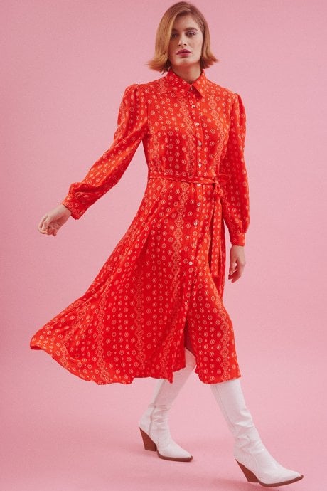 Eco Silk Midi Metallic Shirt Dress