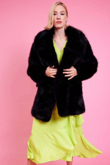 Faux Fur Black Midi Coat