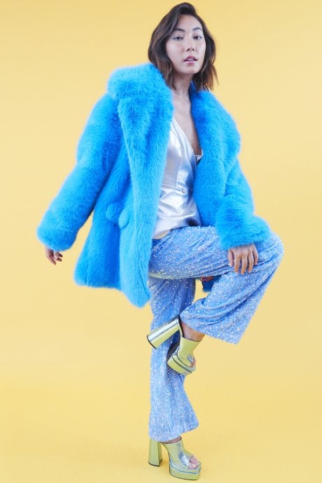 Faux Fur Blue Midi Coat