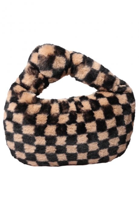 Faux Fur Checkered Light Brown Bag