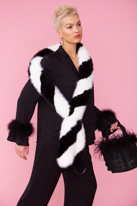 Faux Fur Contrast Barber Twist Scarf