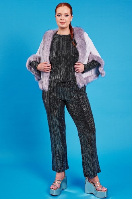 Faux Fur Faux Suede Cape Jacket