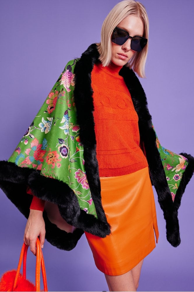 JAYLEY Faux Fur Faux Suede Cape