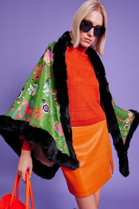 Faux Fur Faux Suede Cape