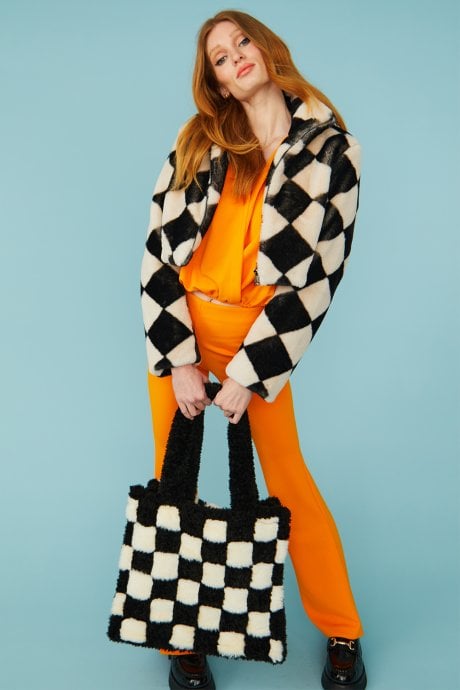 Faux Fur Geometric Cropped Jacket