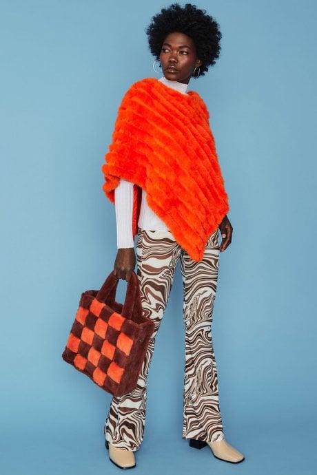 Faux Fur Hand Woven Checkered Tote Bag