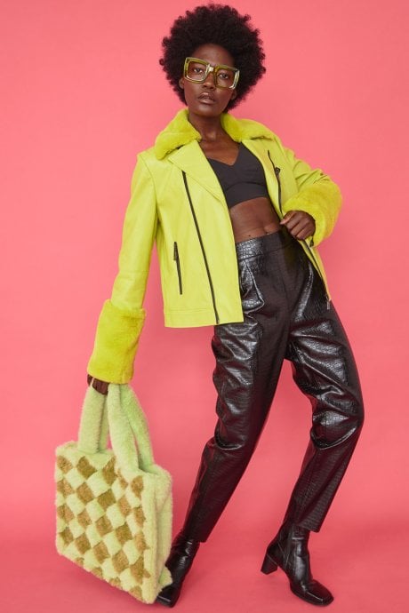 Faux Fur Hand Woven Checkered Tote Bag
