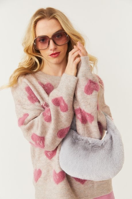 Faux Fur Jodie Bag in Light Grey