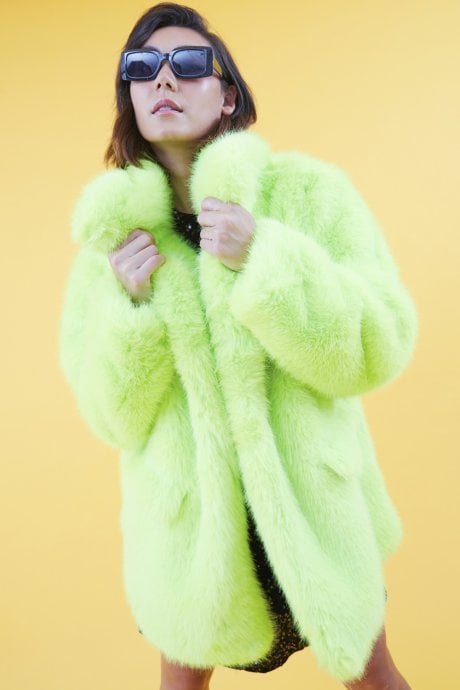 Faux Fur Lime Green Midi Coat