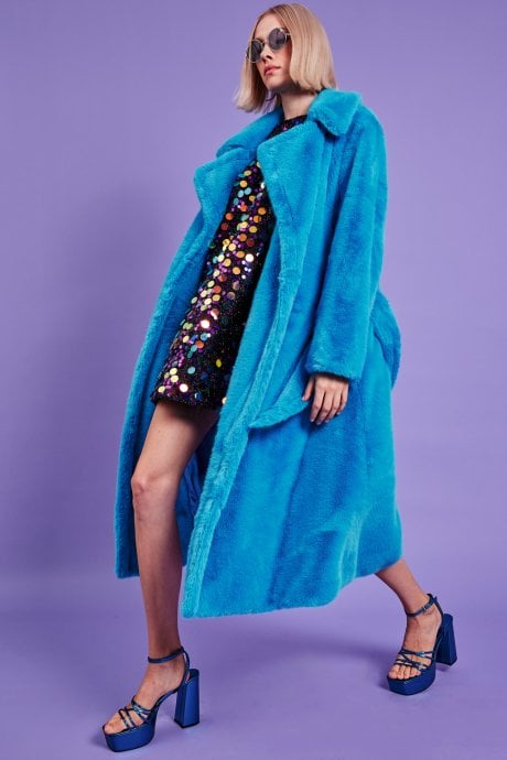 Faux Fur Maxi Trench Coat with Belt