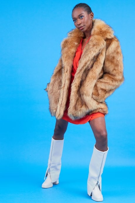 Faux Fur Natural Looking Coat Midi Length