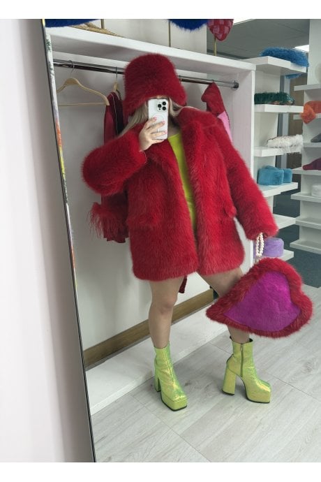 Faux Fur Red Midi Coat