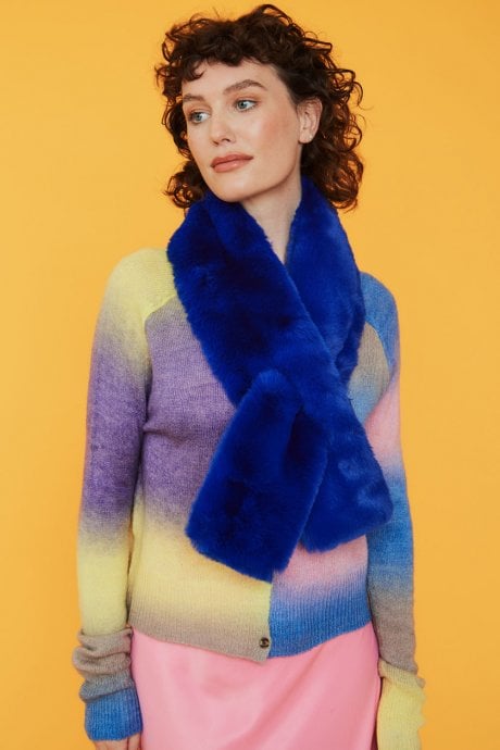 Faux Fur Scarf in Cobalt Blue