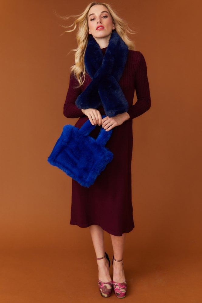 JAYLEY Faux Fur Scarf in Cobalt Blue