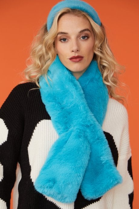 Faux Fur Scarf in Cobalt Blue