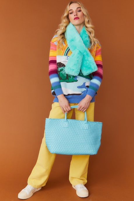 Faux Fur Scarf in Light Blue
