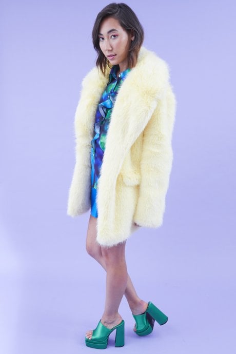 Faux Fur Yellow Midi Coat
