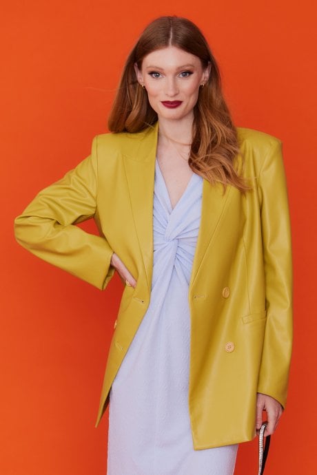 Faux Leather Double Breasted Blazer