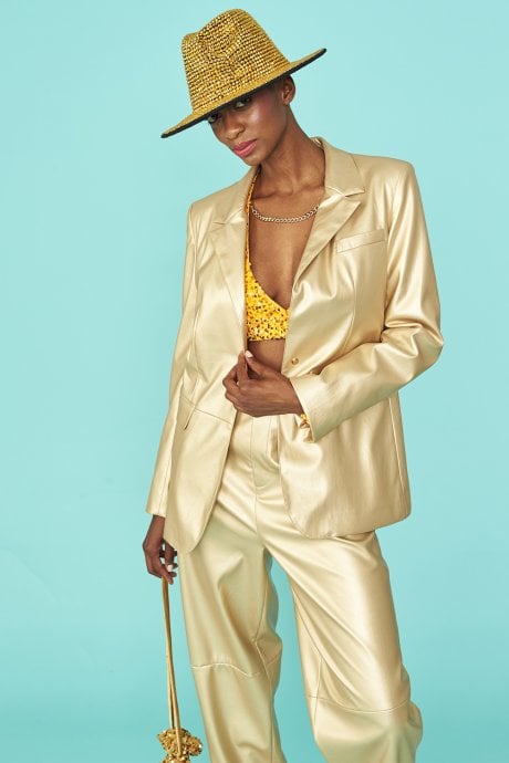 Faux leather Kate Blazer in Gold