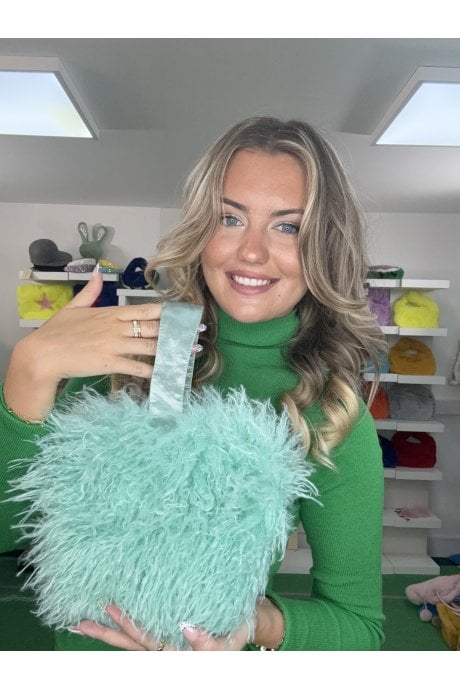 Faux Mongolian Fur Bamboo Love Heart Bag